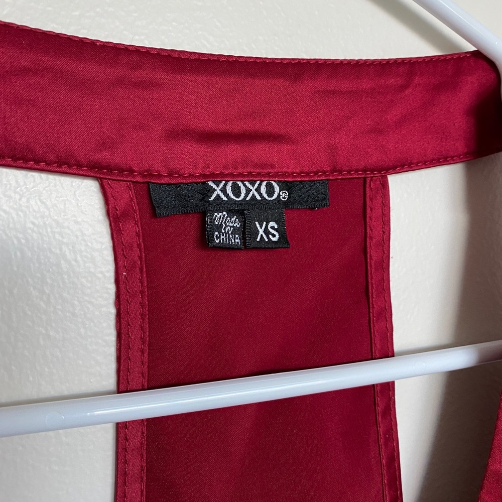 Satin Maroon Halter Ruffle Top - Picture 5 of 11
